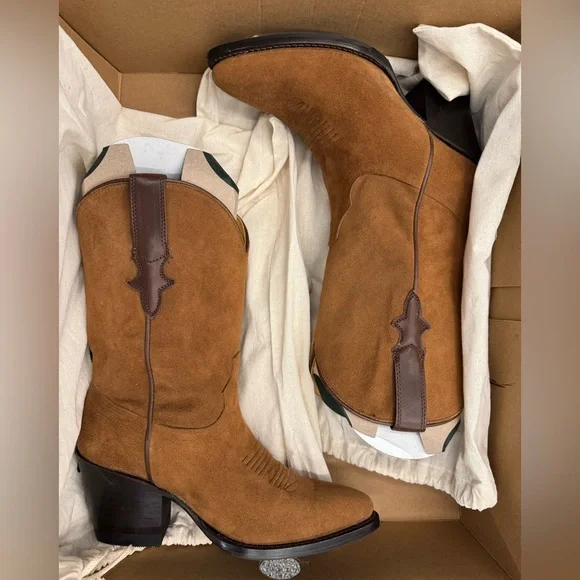 Tecovas Cassie Brown Suede Cowboy Boots - Picture 3 of 4